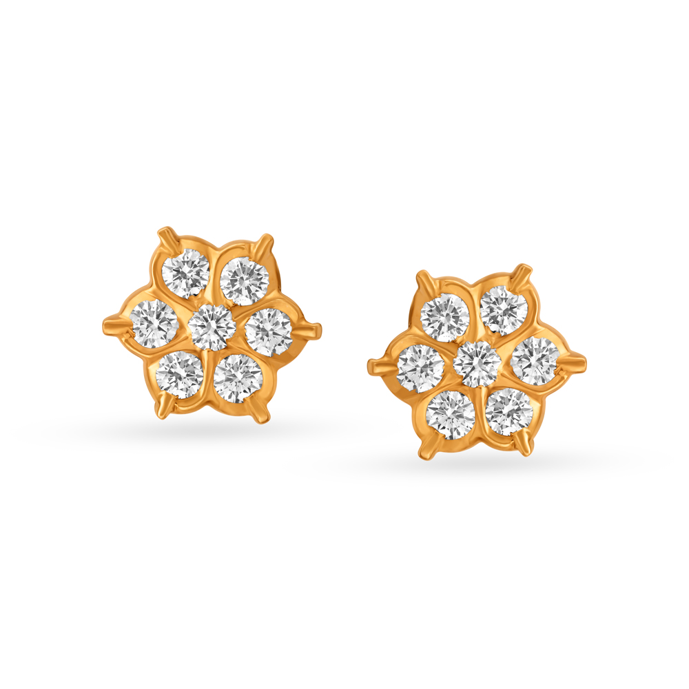 18K Two Tone Gold Round Seven-Stone Bezel Set Cluster Diamond Earrings  (0.52 Ct G Vs Clarity)