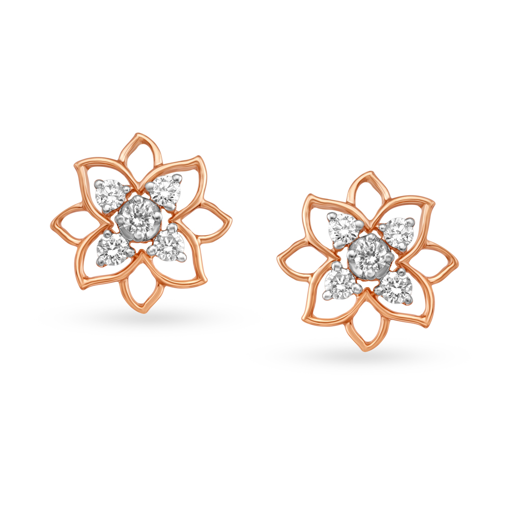 Tantalising Rose Gold and Diamond Floral Stud Earrings,,hi-res image number null