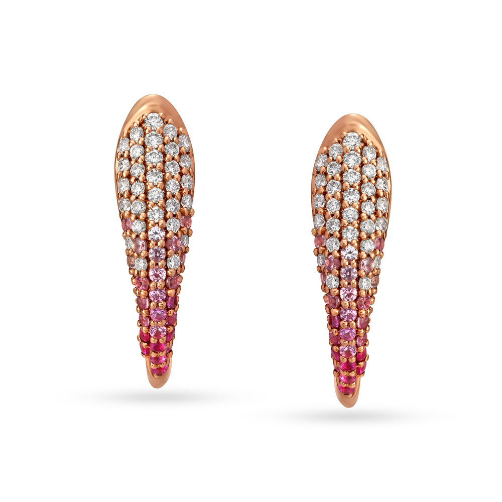 Tapered Rose Gold and Diamond Hoop Earrings,,hi-res image number null