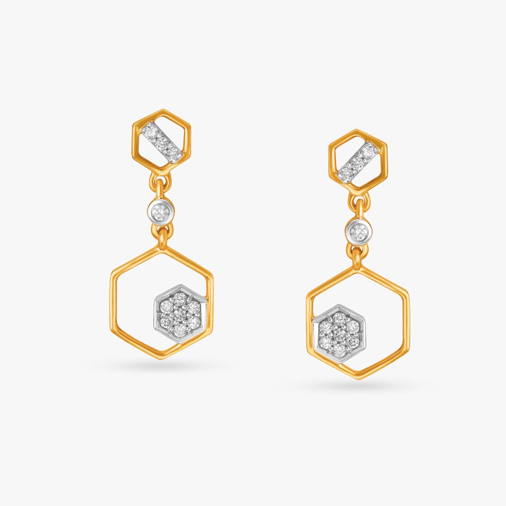 Shimmering Hexagon Diamond Drop Earrings,,hi-res image number null