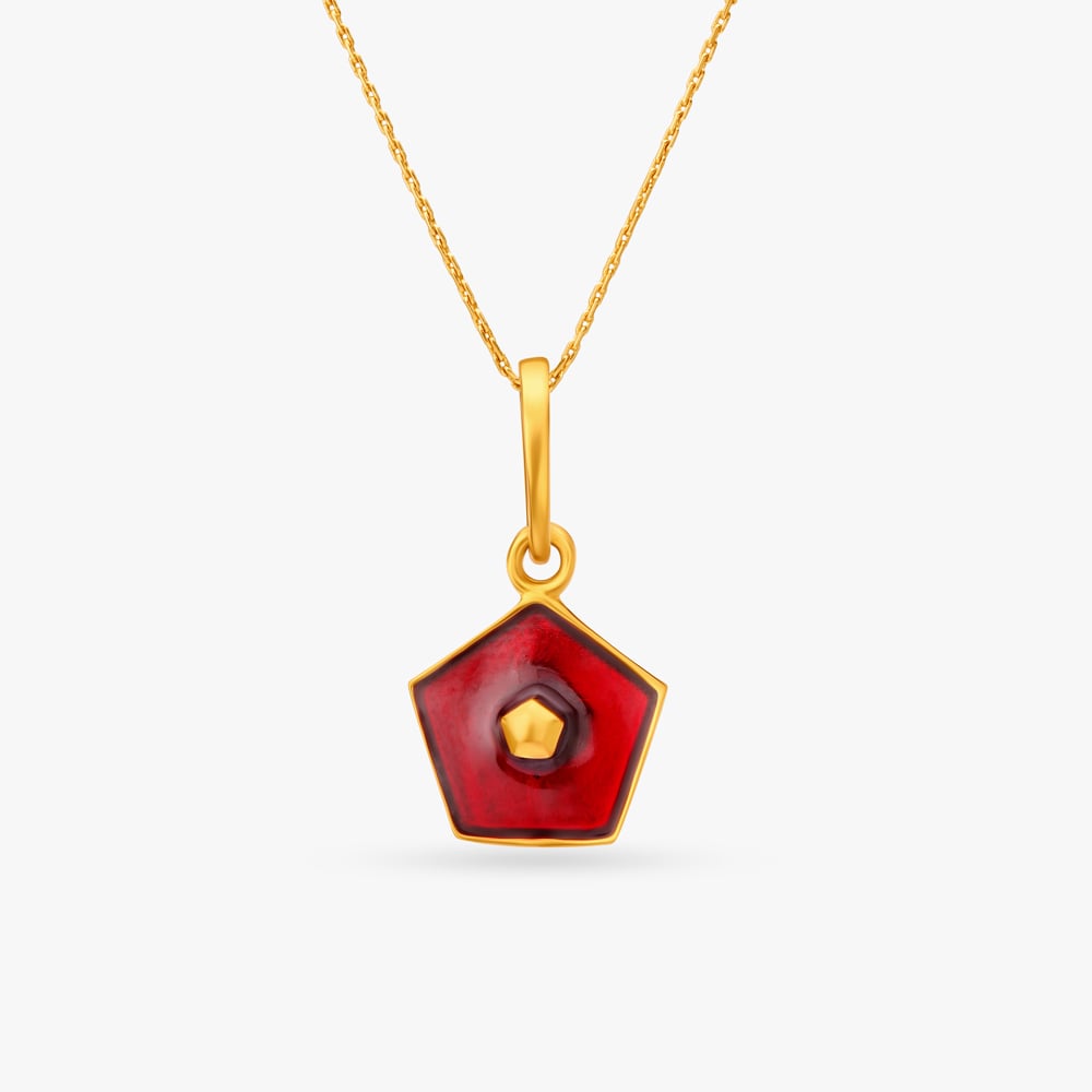 Geometric Gold Pendant With Enamel for Kids