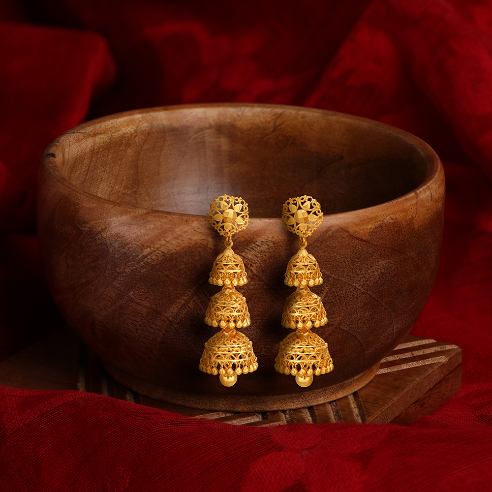 J12426 American Diamond Multi Colour Stones Bollywood Style Gold Finish Imitation  Jhumka Earrings Online | JewelSmart.in