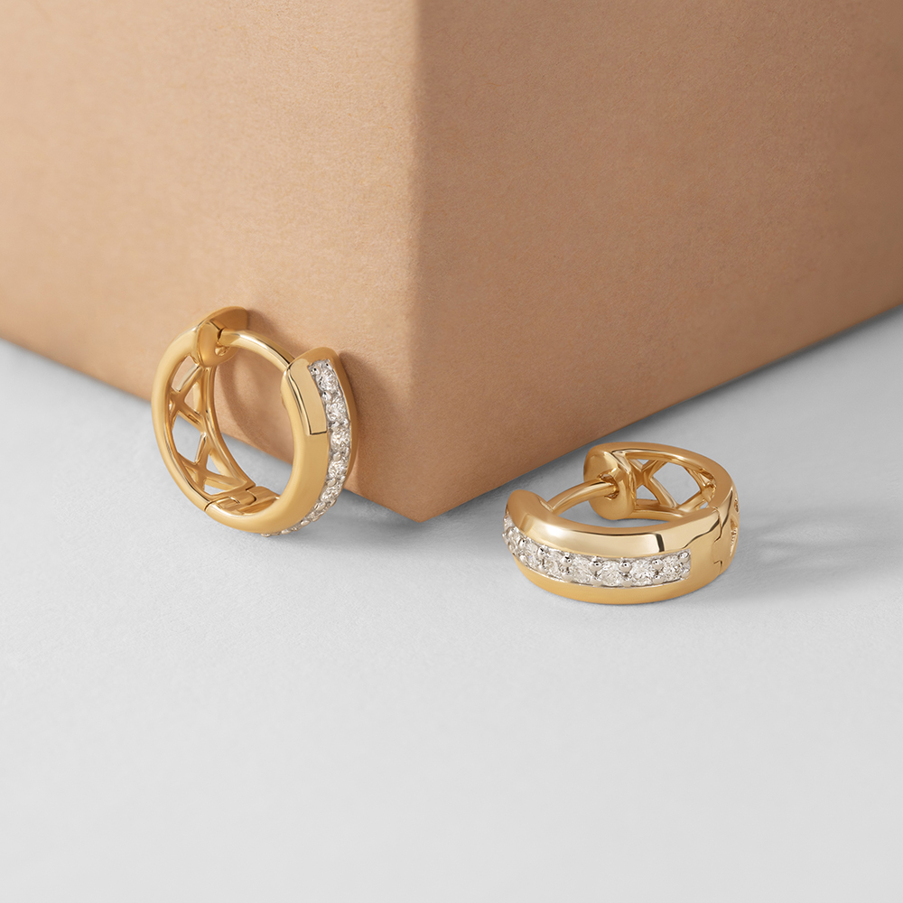 Geometric Chic Gold & Diamond Hoop Earrings,,hi-res image number null