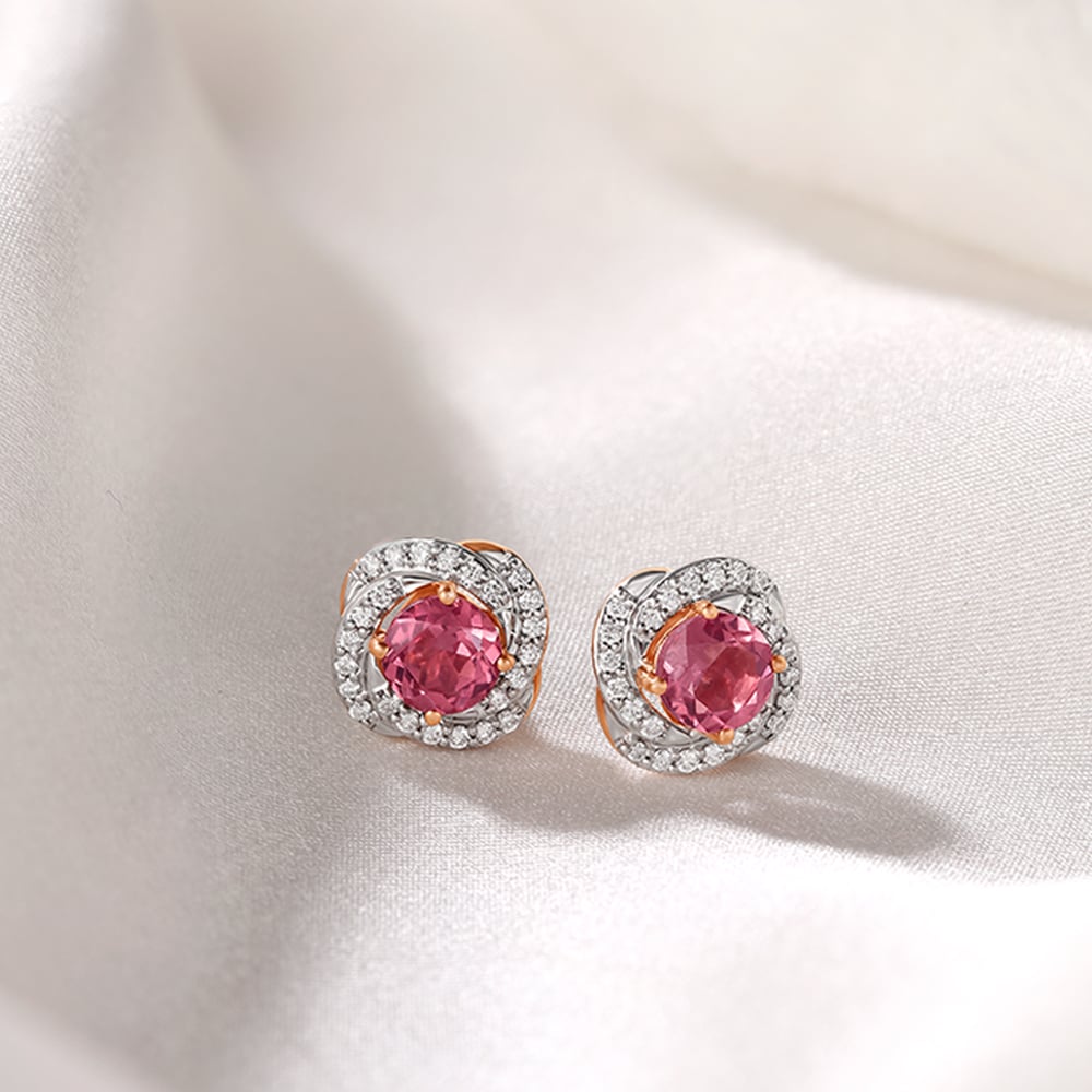 Pink Sunshine Diamond Stud Earrings