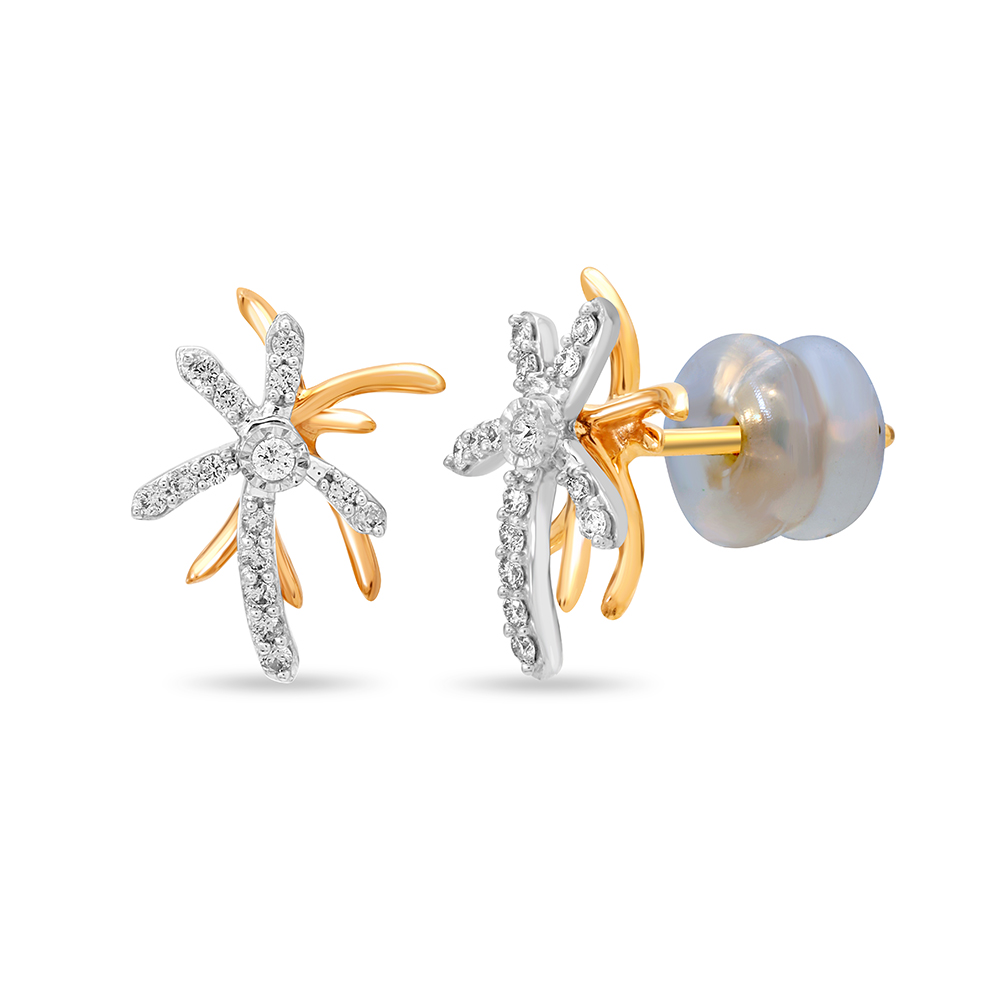 18KT Yellow and White Gold Dazzling Floral Stud Earrings,,hi-res image number null