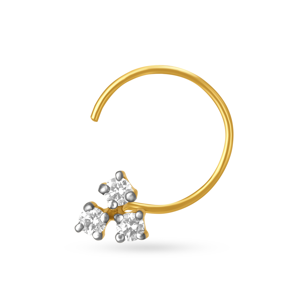 Stunning Three Stone Diamond Nose Pin,,hi-res image number null