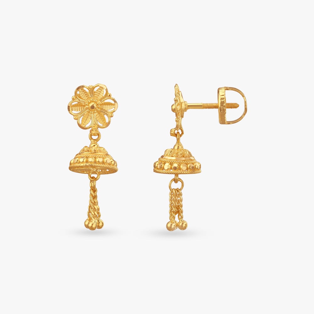 

Petal Tassel Gold Jhumka Earrings
