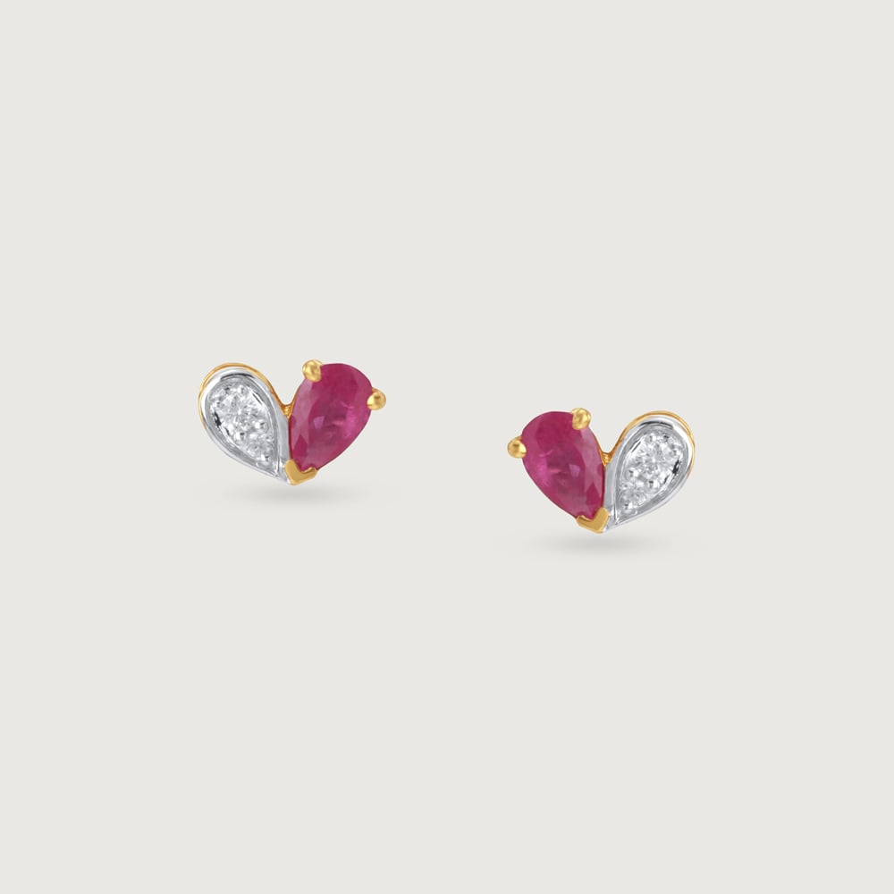 Twin Flame Ruby & Diamond Stud Earrings,,hi-res image number null