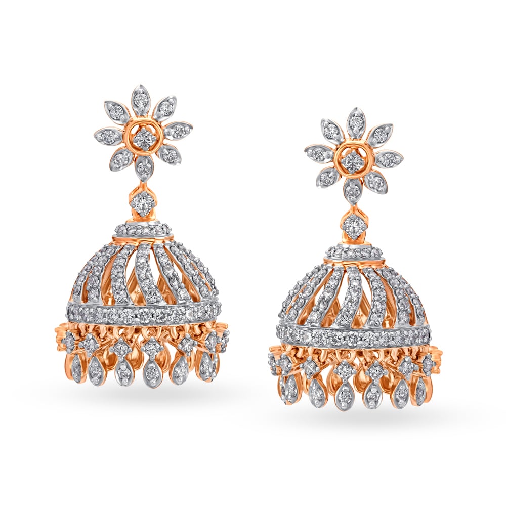 Floral Diamond Jhumka Earrings,,hi-res image number null