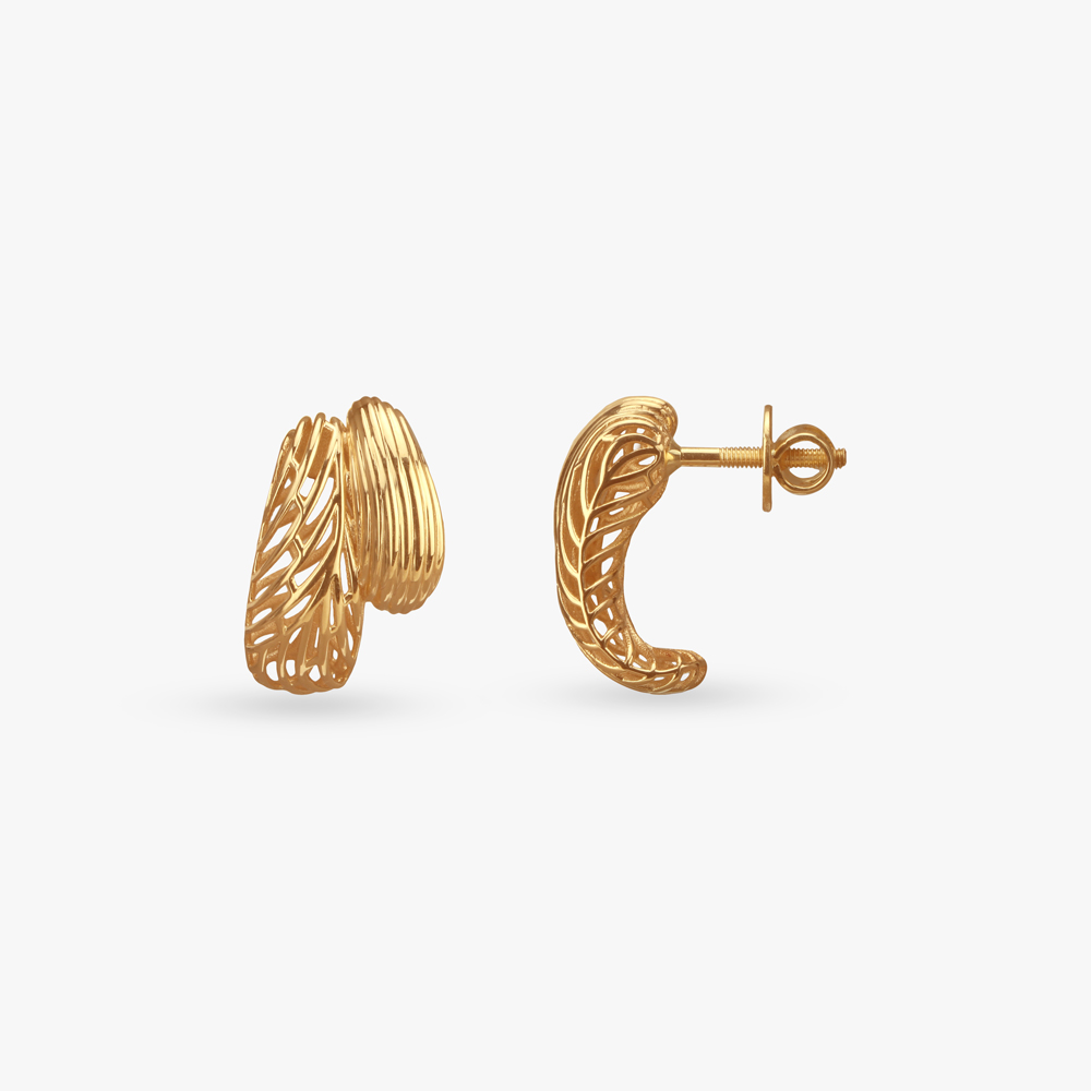Twisted Leaf Gold Hoop Earrings,,hi-res image number null