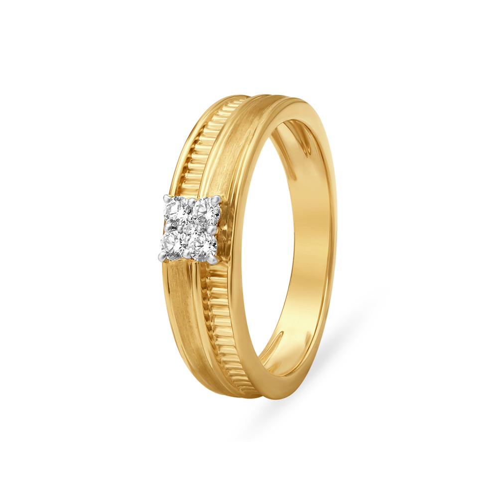 Elegant 18 Karat Yellow Gold And Diamond Square Finger Ring,,hi-res image number null