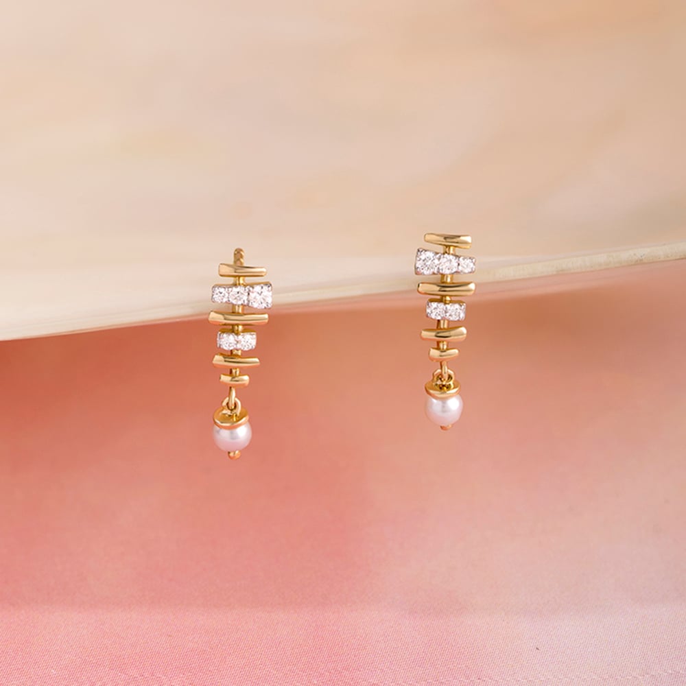 Woven Elegance Gold & Pearl Drop earrings,,hi-res image number null