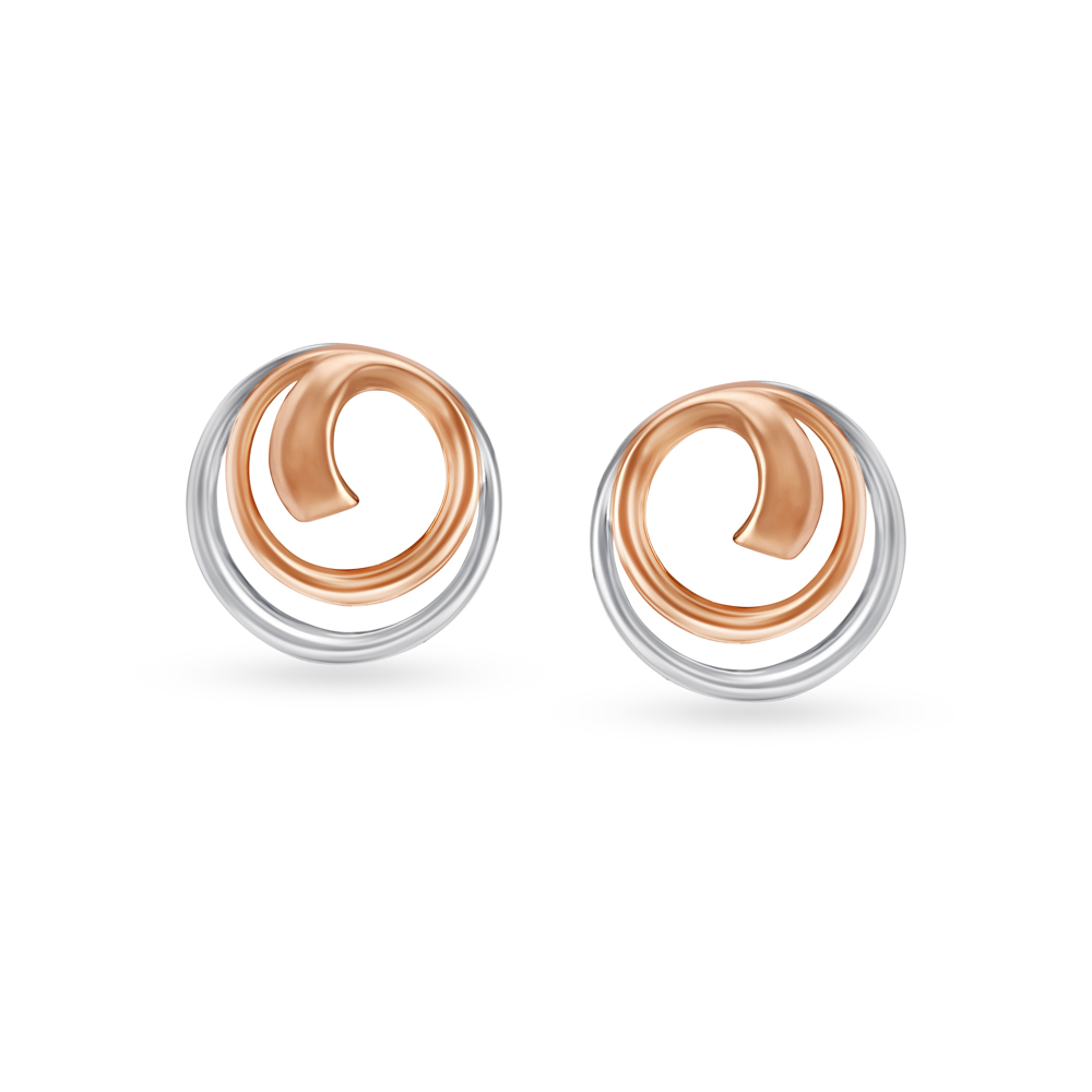 Elevating Two Toned Round Platinum Stud Earrings,,hi-res image number null