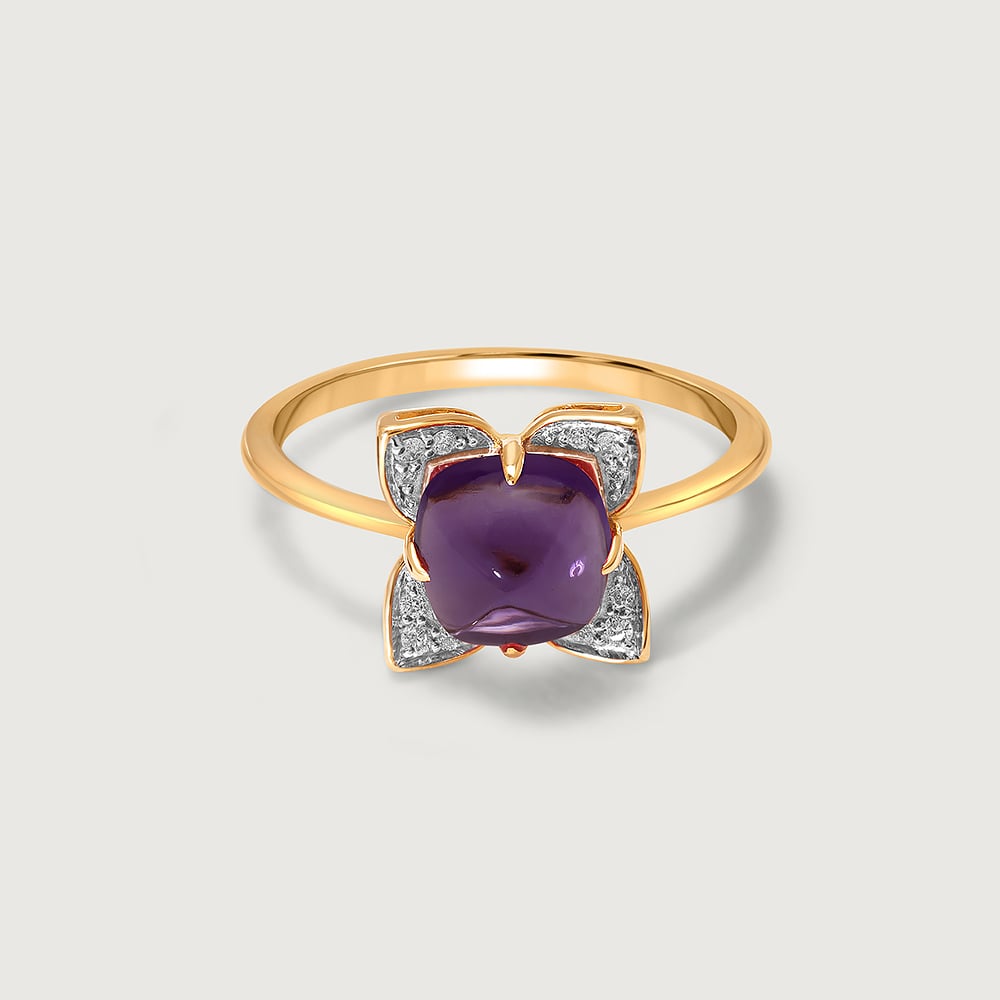 Aurora's Embrace 14KT Amethyst  & Diamond  Finger Ring,,hi-res image number null