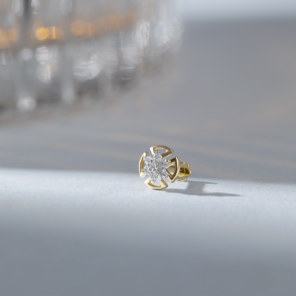 Cosmic Shield Gold and Diamond Nose Pin,,hi-res image number null