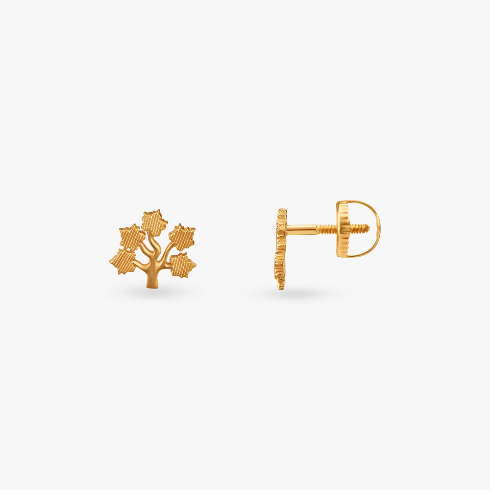 Happy Tree Gold Stud Earrings for Kids,,hi-res image number null