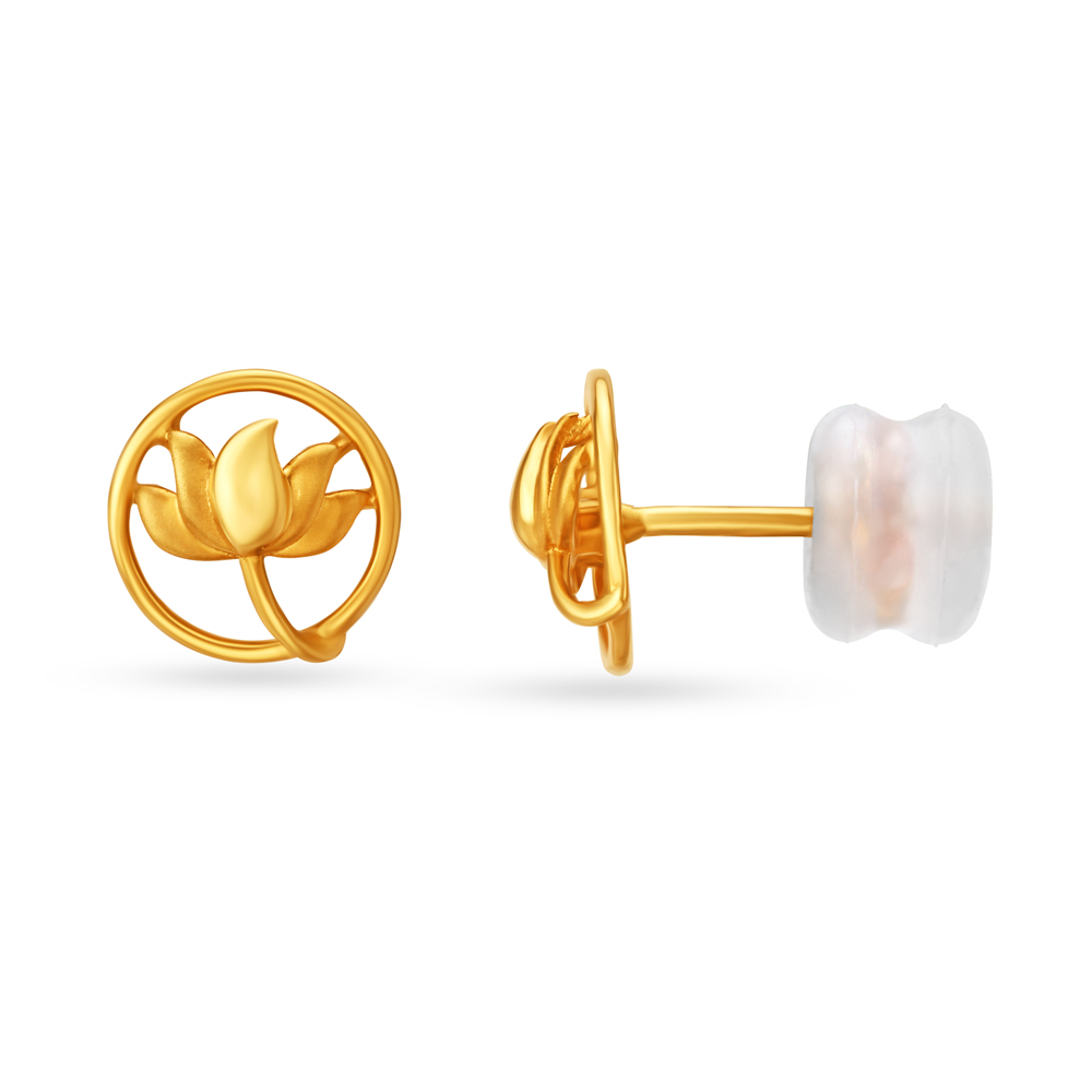 Floral Gold Stud Earrings For Kids,,hi-res image number null