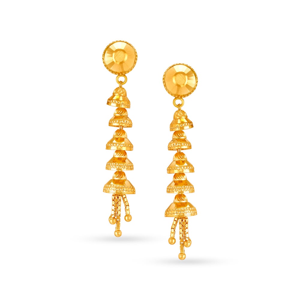 Charming 22 Karat Yellow Gold Long Beaded Tasselled Drop Earrings,,hi-res image number null