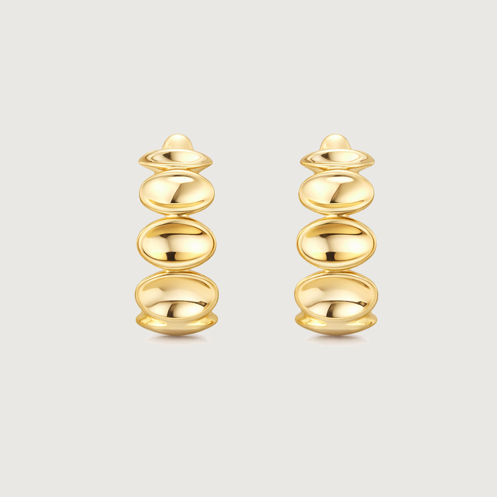 Beaded Sculpt Gold Hoop Earrings,,hi-res image number null