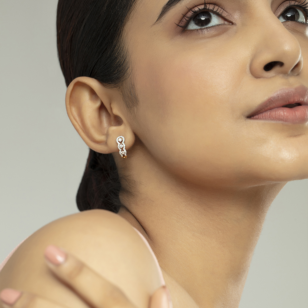 Sleek Edge Gold & Diamond Hoop Earrings,,hi-res image number null
