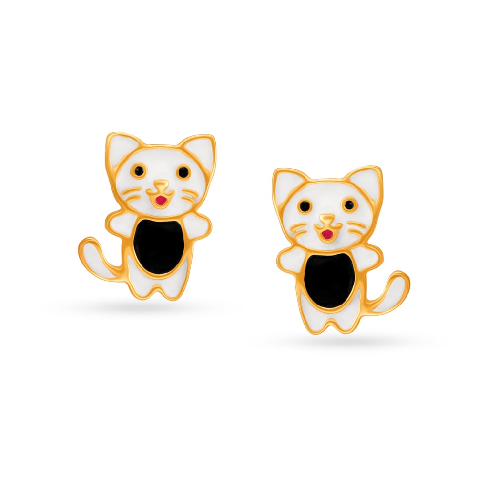 Winsome Kitty Motif Gold Stud Earrings For Kids,,hi-res image number null