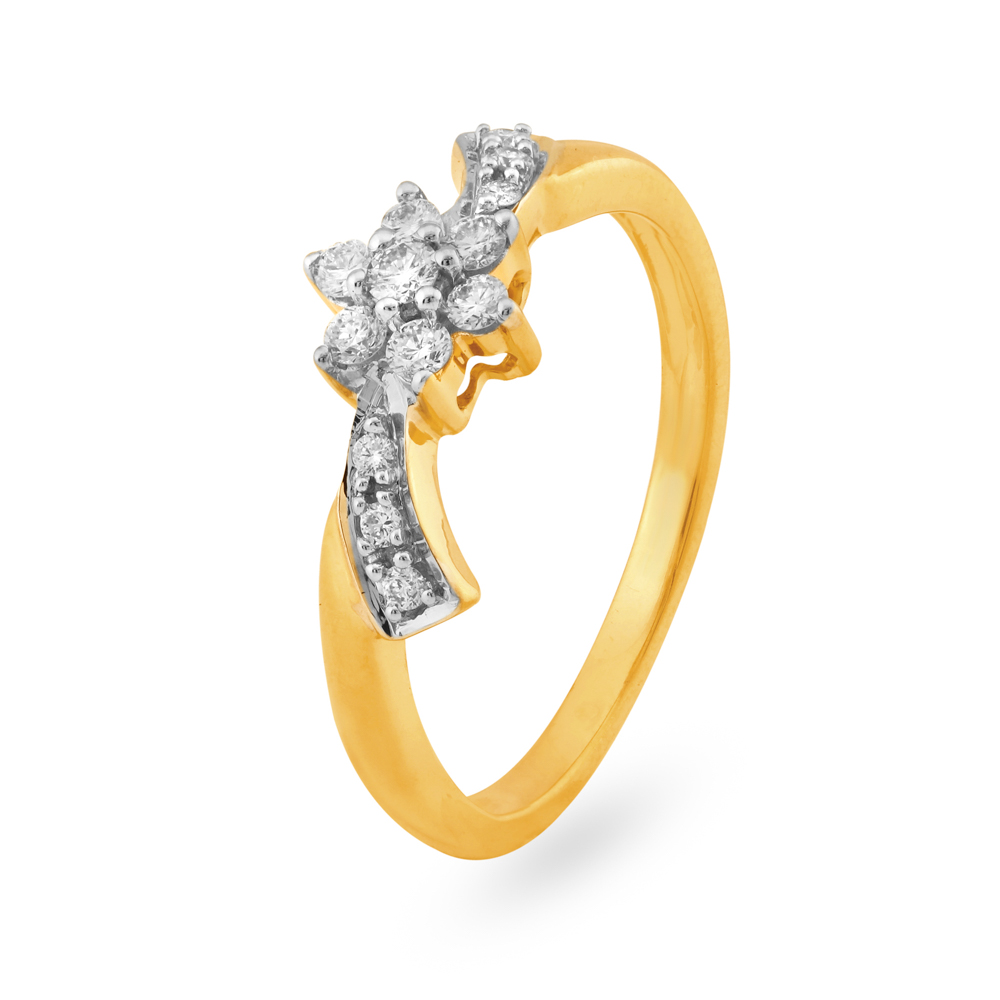 Luminous 18 Karat Yellow Gold And Diamond Floral Finger Ring