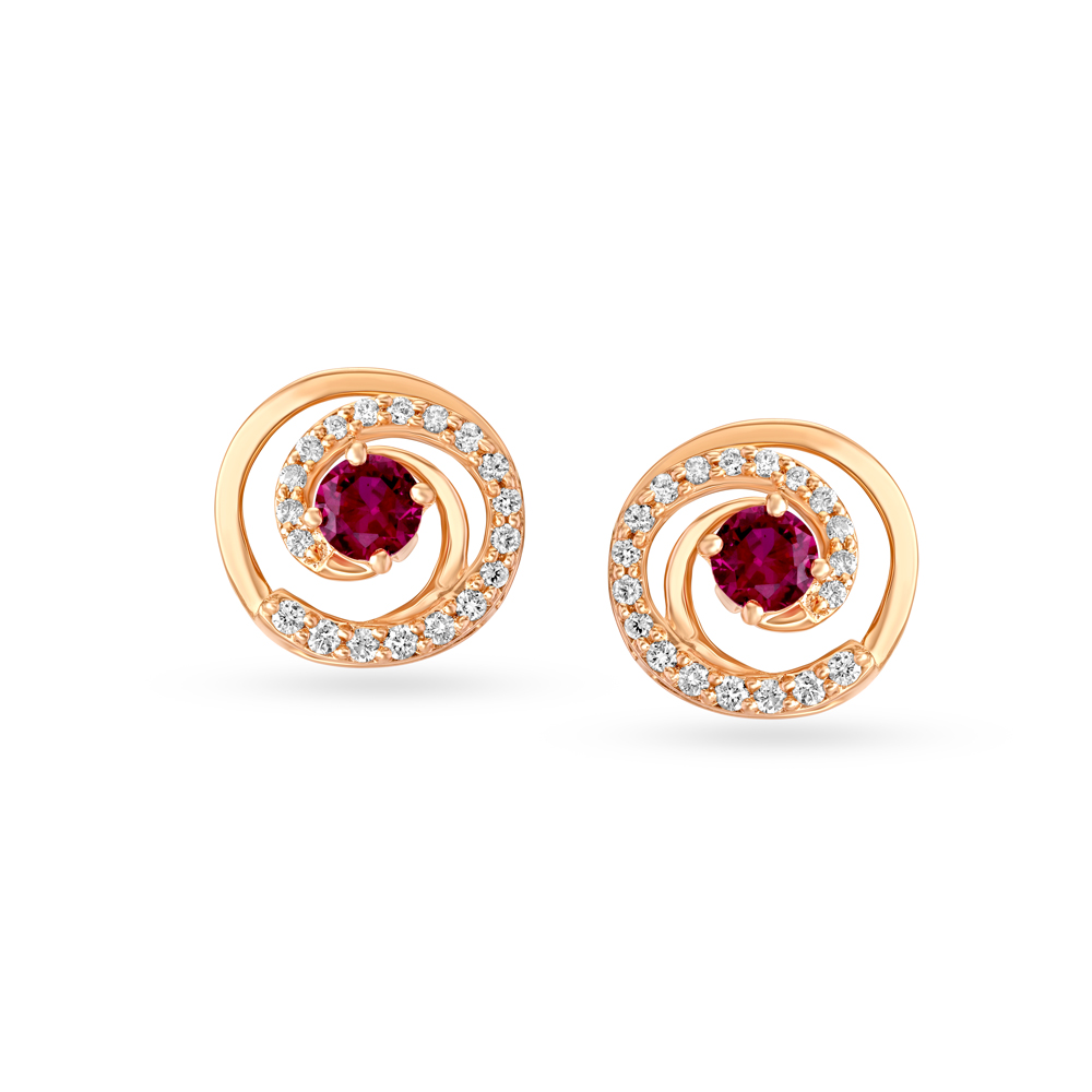 Captivating Diamond Stud Earrings in Rose Gold with Precious Stones,,hi-res image number null