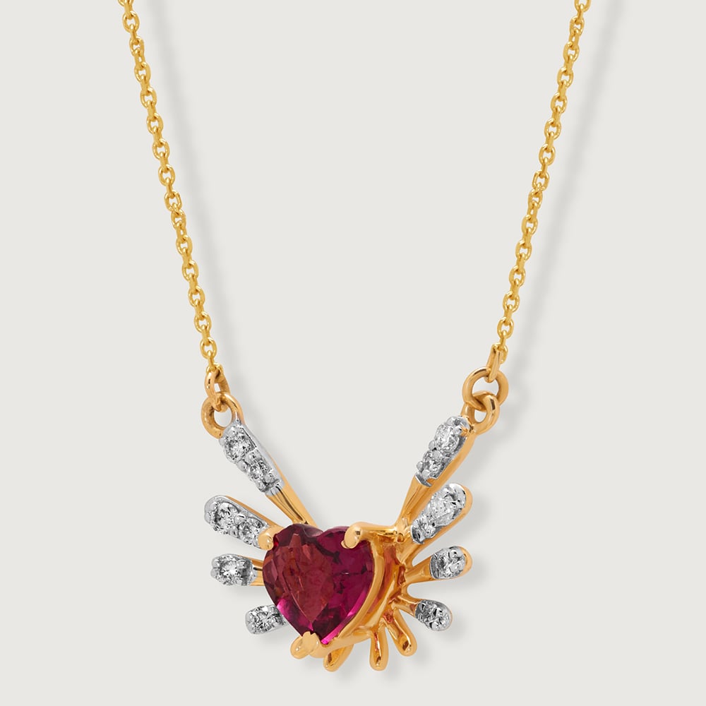 Heart & Wings 14KT Gold, Diamond & Pink Garnet Necklace,,hi-res image number null