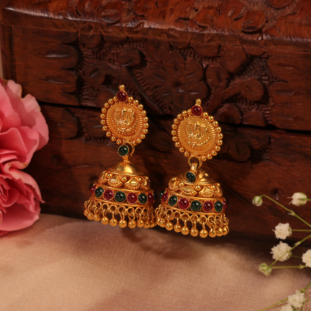 Green Beads Lotus Chandbali Bridal Earrings – Curio Cottage