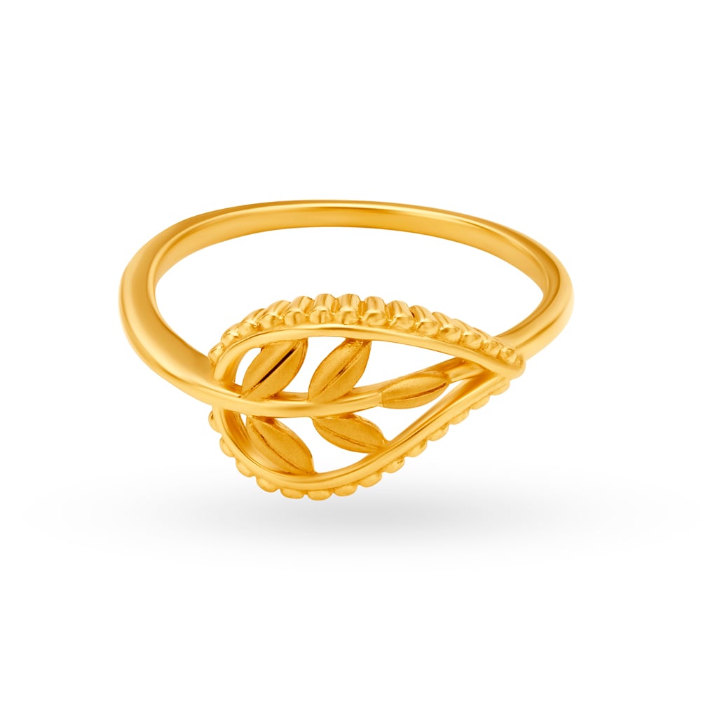 Pleasing 22 Karat Yellow Gold Leaf Pattern Finger Ring,,hi-res image number null