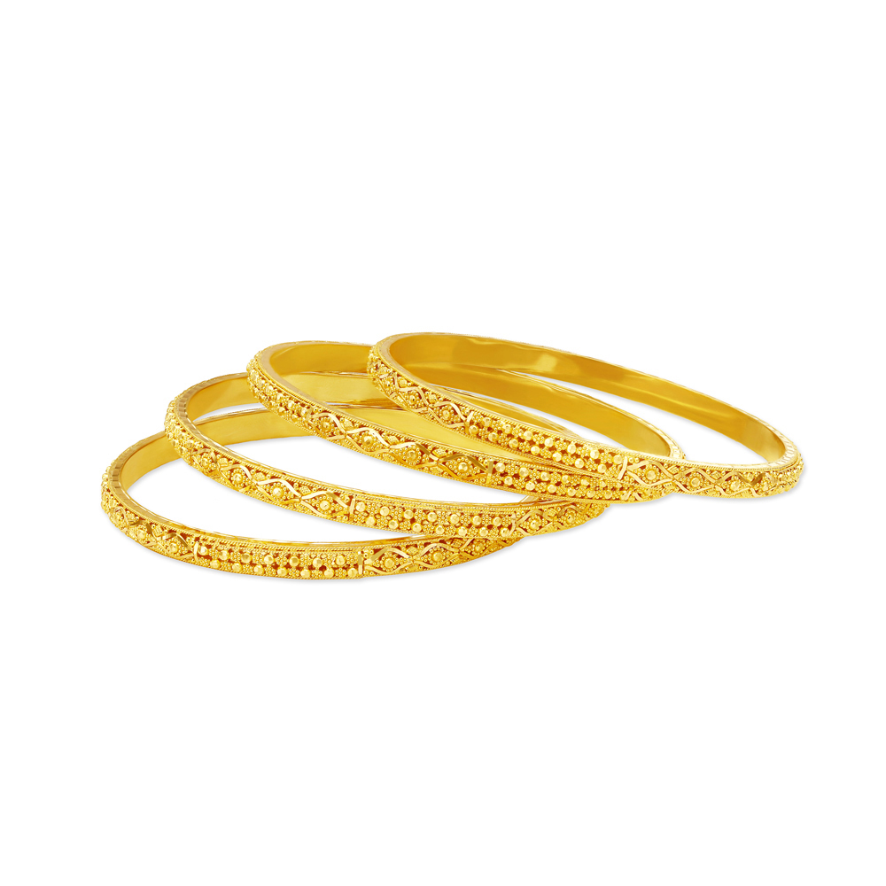 Detailed Rawa Work Floral Motif Gold Bangle,,hi-res image number null