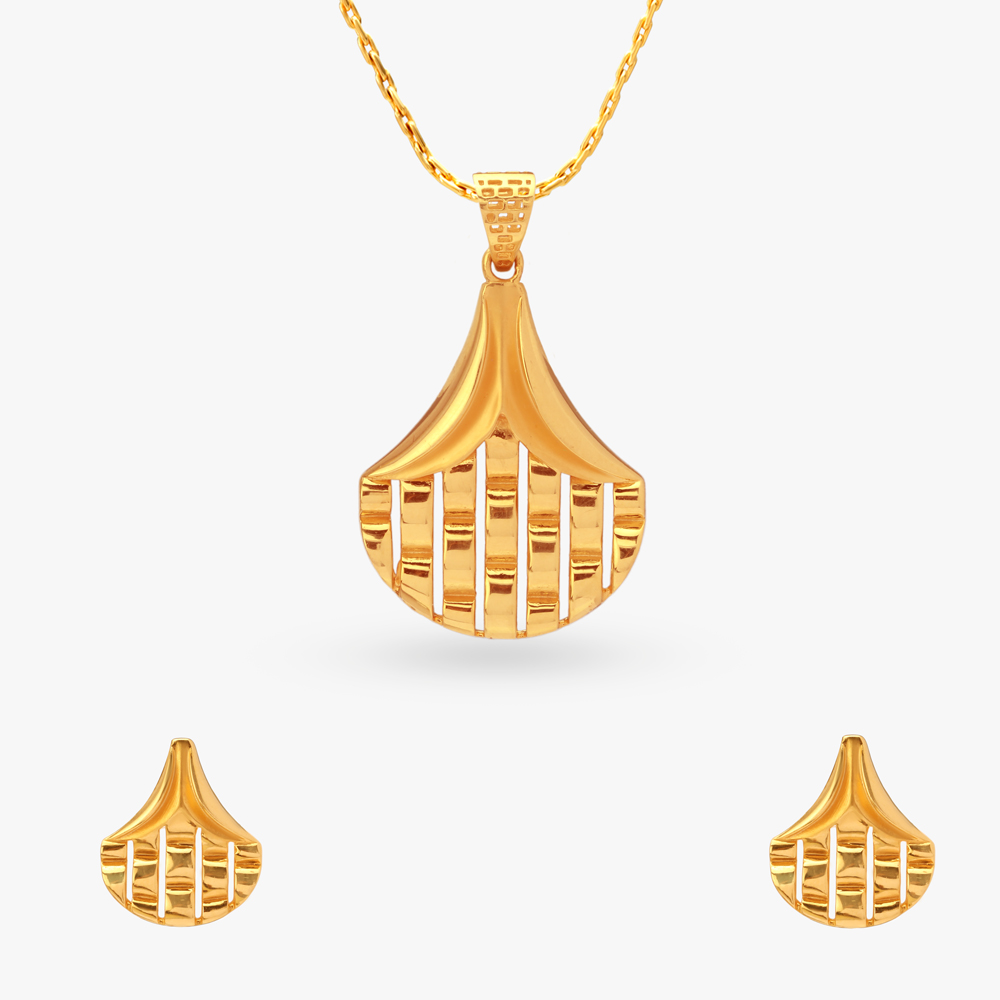 Gracefully Striped Gold Pendant and Earrings Set,,hi-res image number null