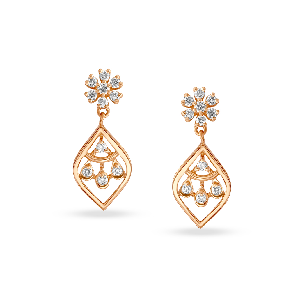 Diamond Vine Floral Rose Gold Drop Earrings,,hi-res image number null