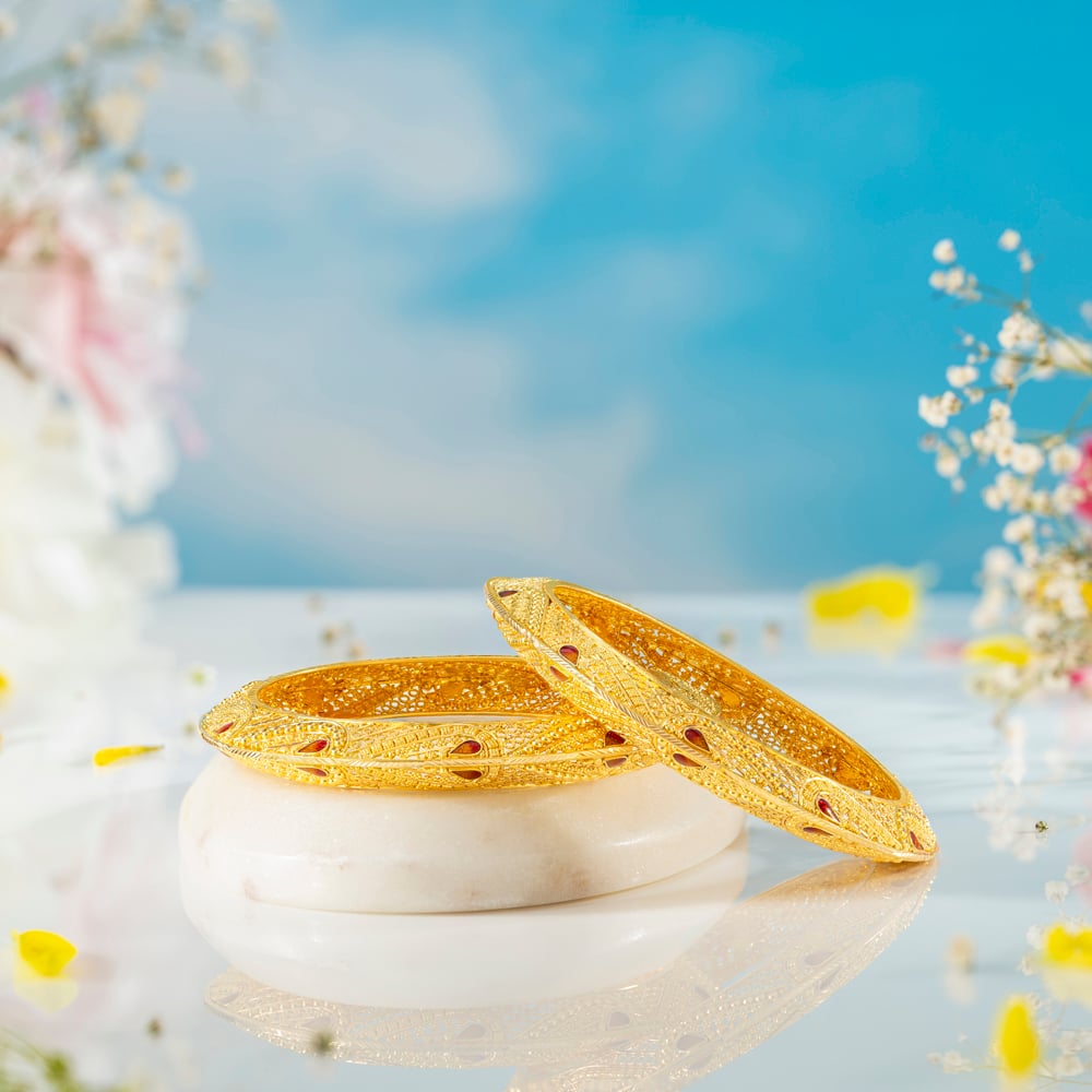 Timeless Floral Motif Gold Bangle,,hi-res image number null