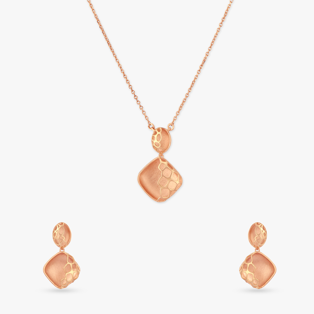 Modern Mosaic Gold Pendant with Chain and Earrings Set,,hi-res image number null