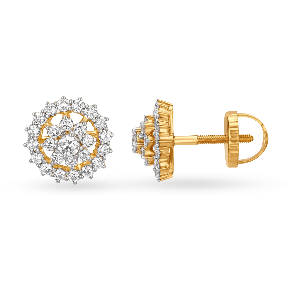 Stylish Edgy Gold and Diamond Stud Earrings,,hi-res image number null