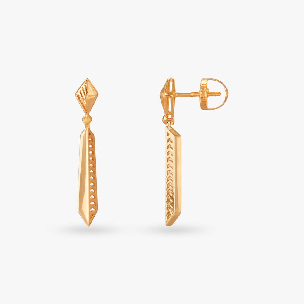 Sleek Geometric Gold Drop Earrings,,hi-res image number null