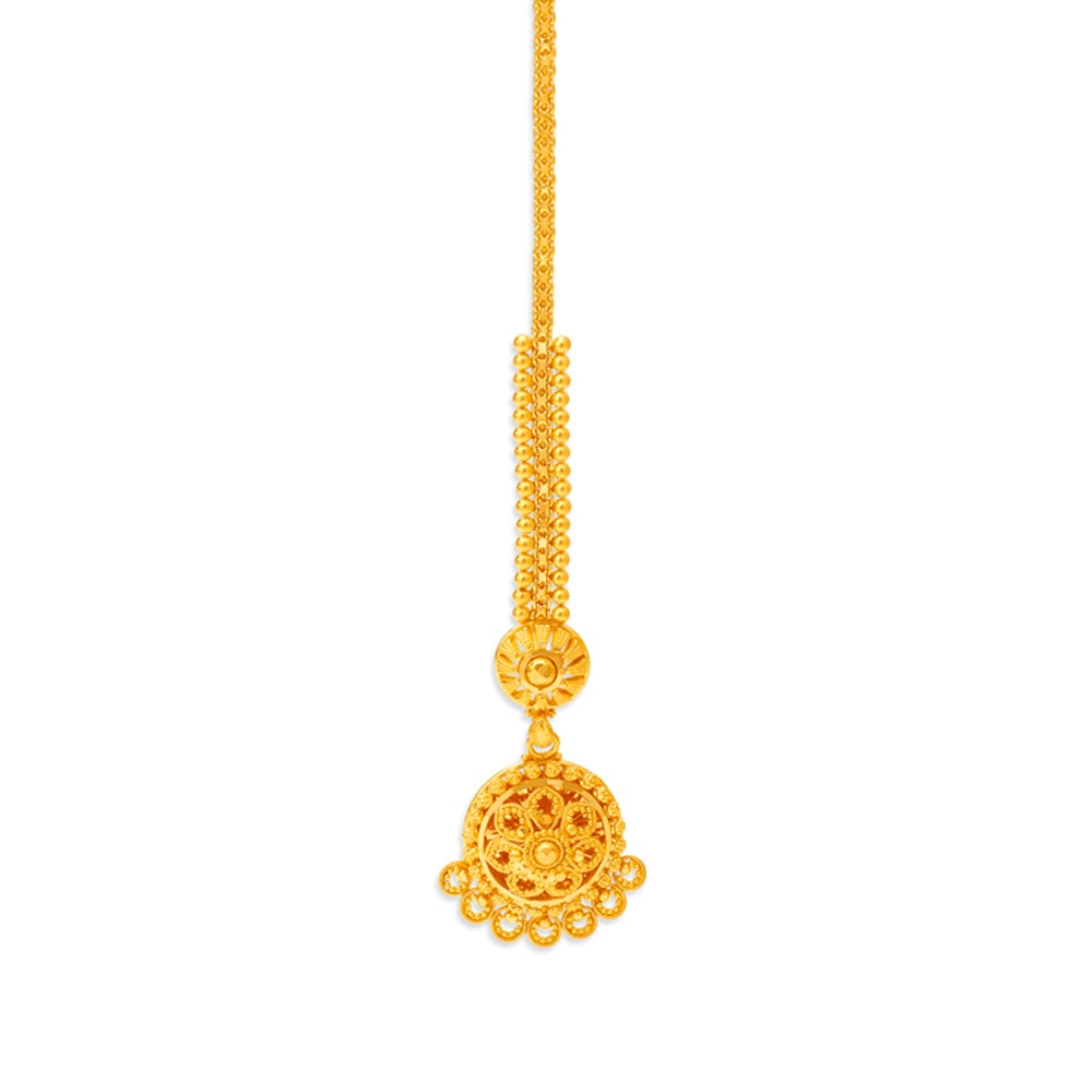 Graceful 22 Karat Yellow Gold Floral Maang Tikka,,hi-res image number null