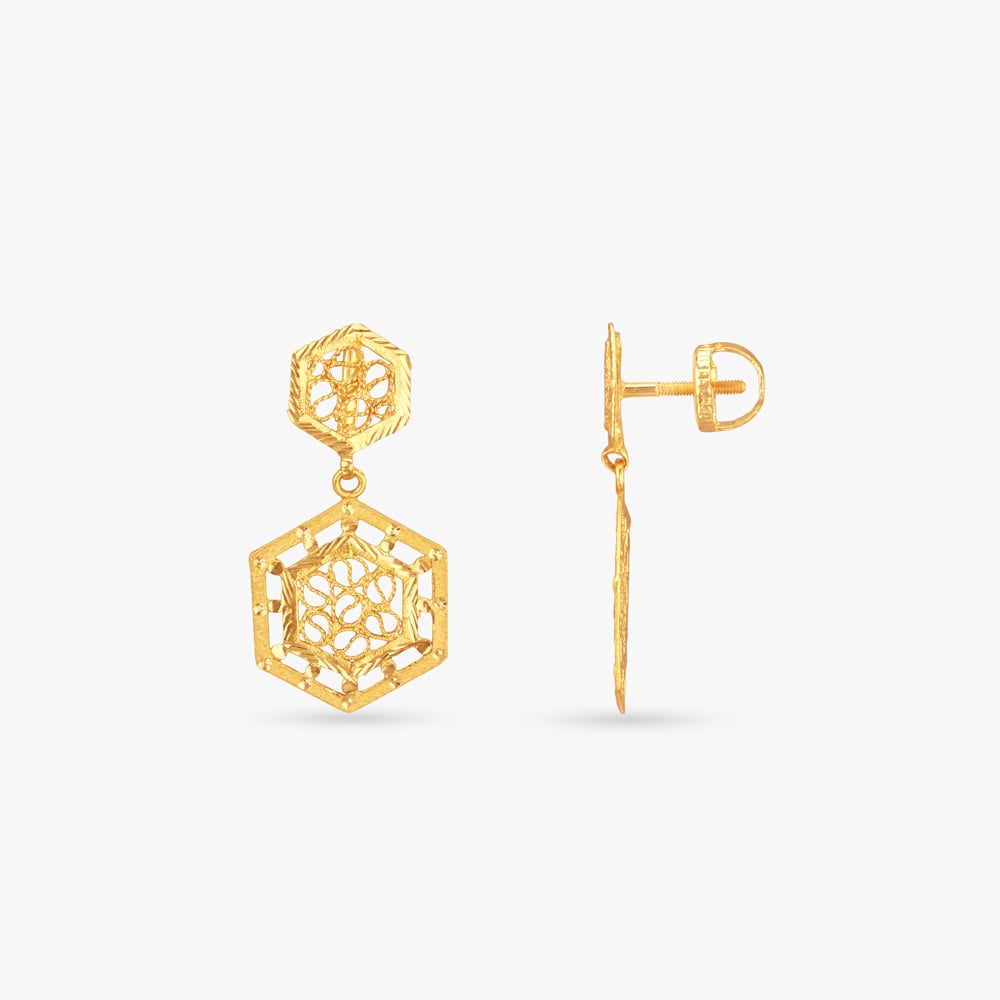 

Hexa Bloom Gold Drop Earrings