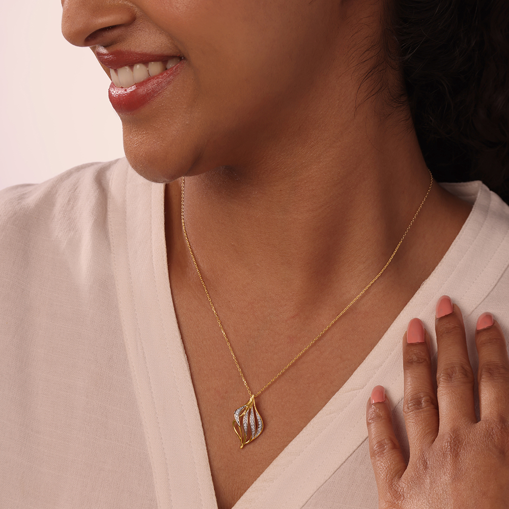 Draped Elegance 14 Kt Gold & Diamond Pendant,,hi-res image number null