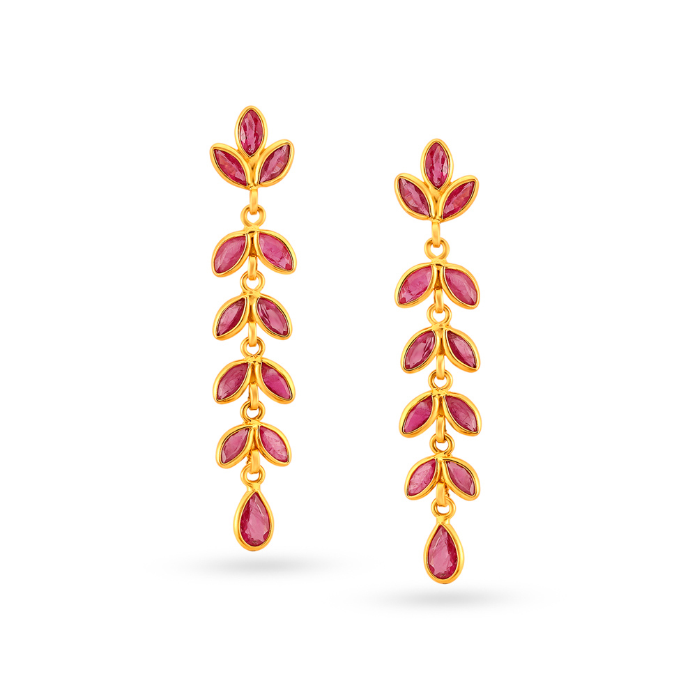 Graceful 22 Karat Yellow Gold Lead Patterned Drop Earrings,,hi-res image number null