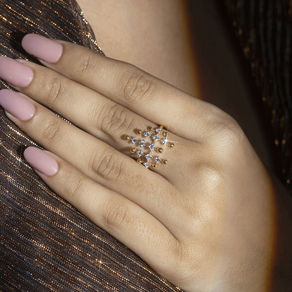 Disco Beat Gold & Diamond  Finger Ring,,hi-res image number null