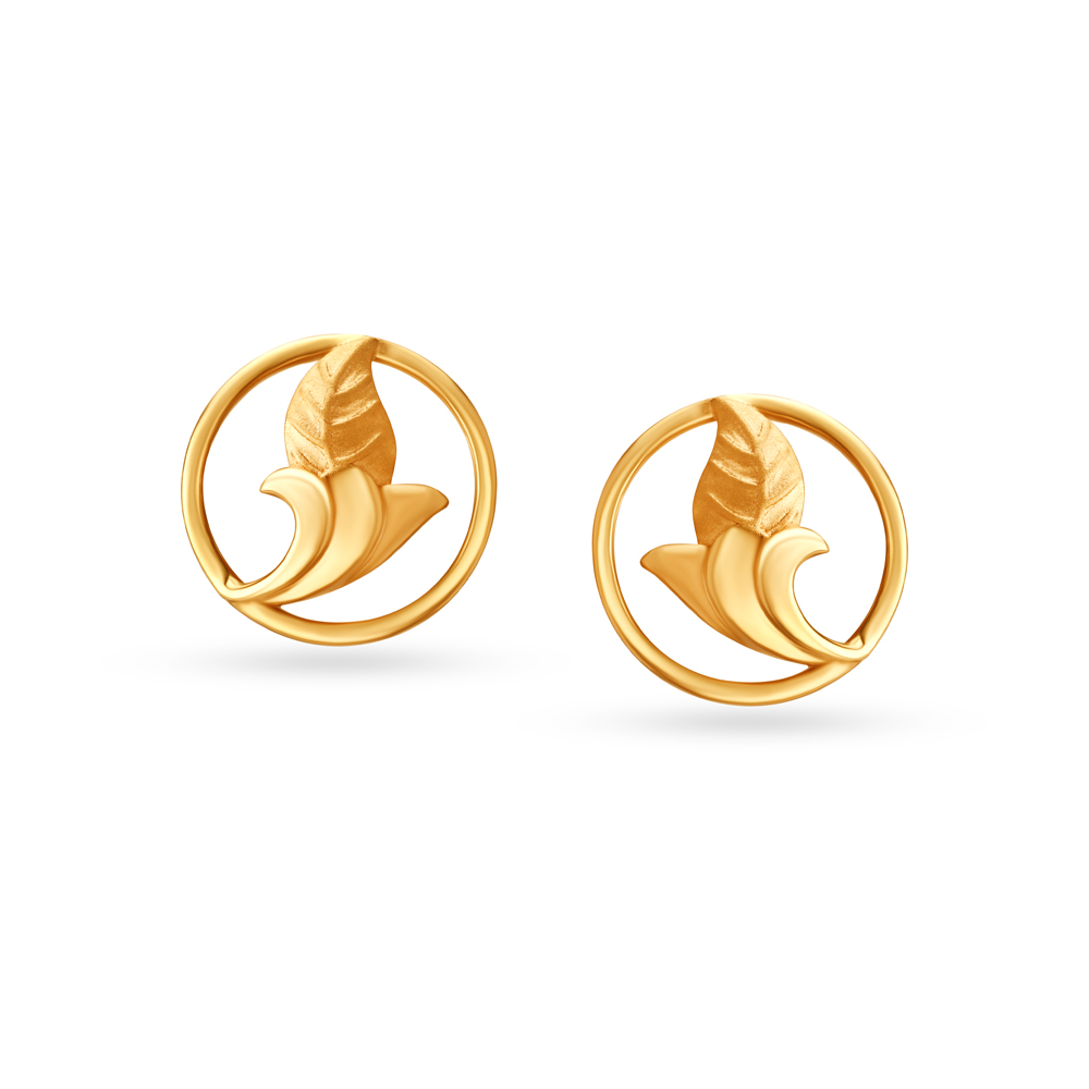 Beguiling Leaf Motif Gold Stud Earrings,,hi-res image number null