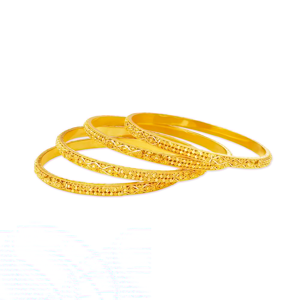 

Detailed Rawa Work Floral Motif Gold Bangle