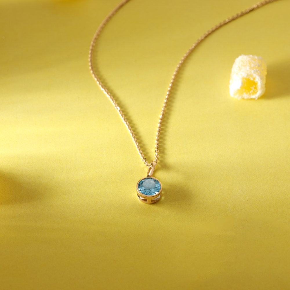 Clean Contemporary Blue Topaz Gold Pendant,,hi-res image number null