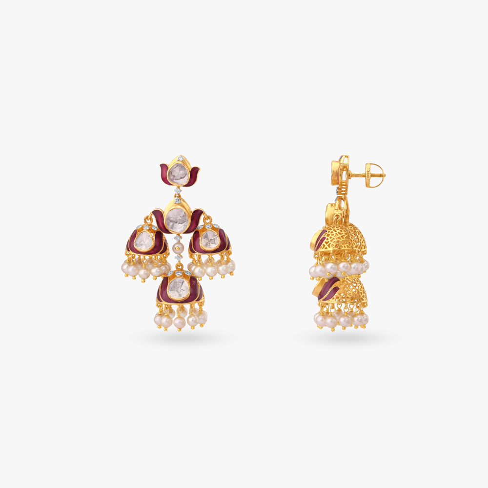 Enamel Glow Diamond Jhumka Earrings,,hi-res image number null