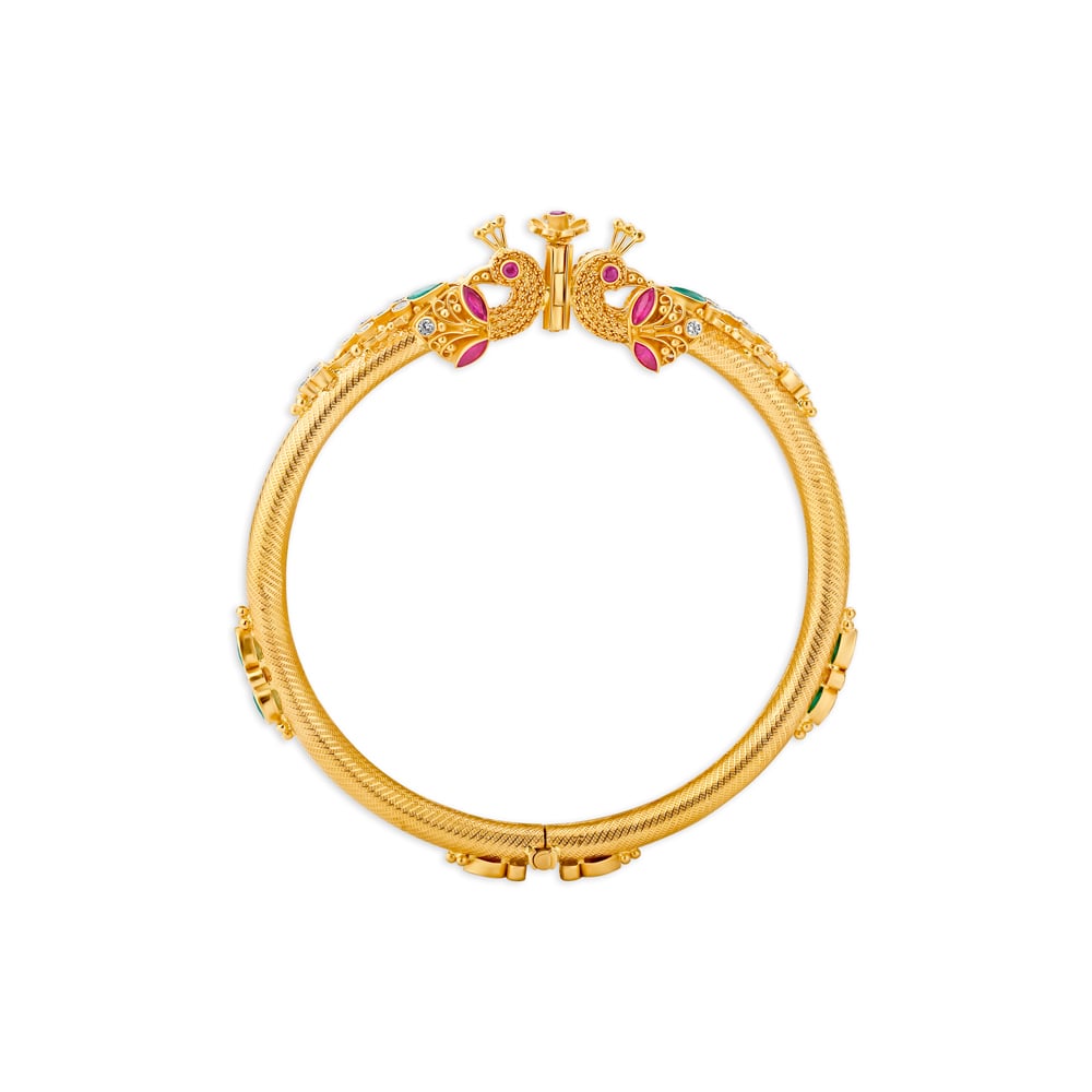 Breathtaking Cubic Zirconia and Emerald Gold Kada Bangle,,hi-res image number null