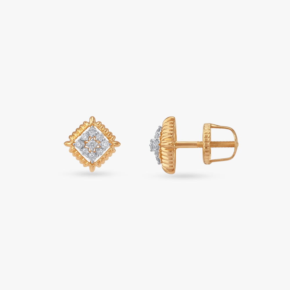 Textured Rim Diamond Stud Earrings,,hi-res image number null