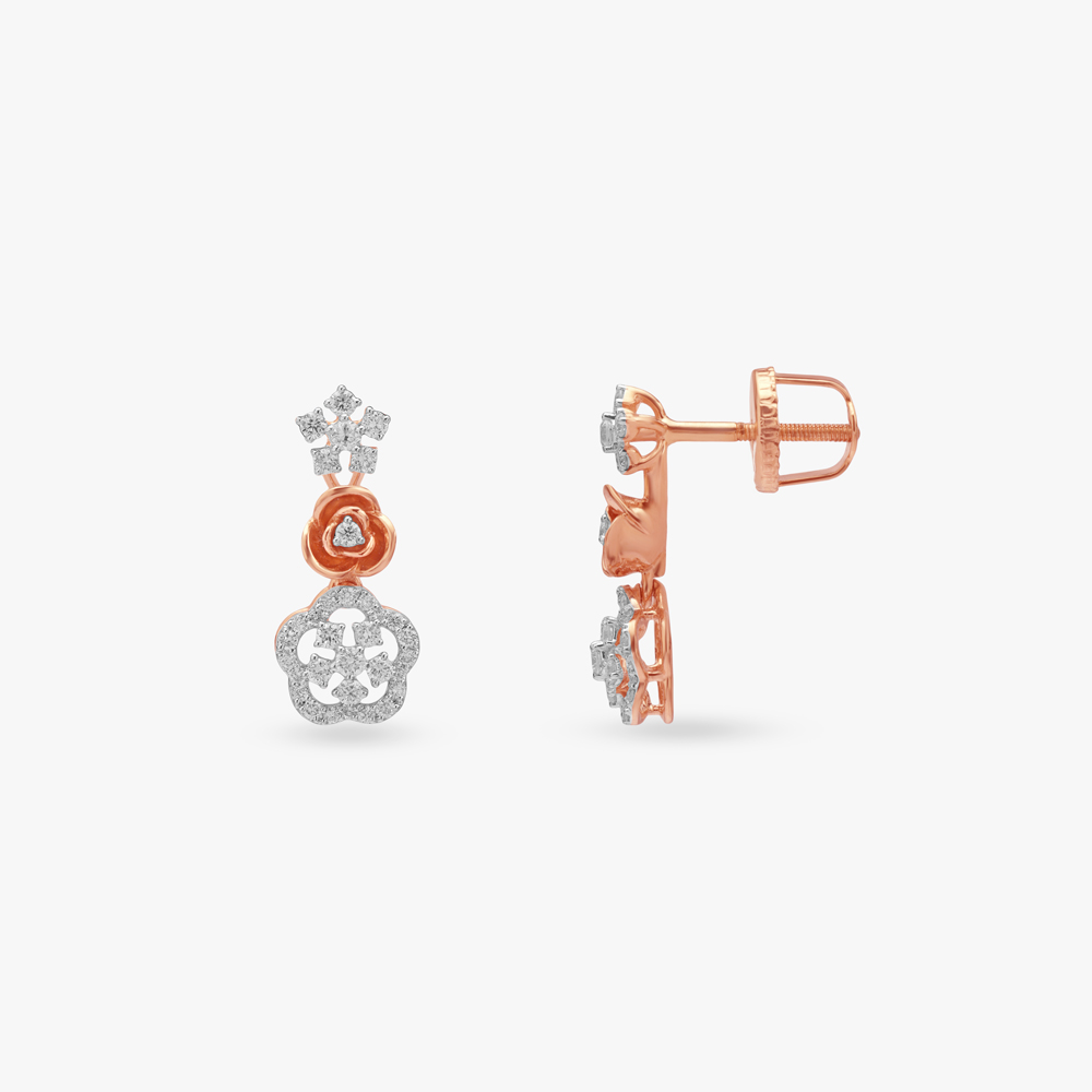 Rose Bloom Diamond Drop Earrings,,hi-res image number null