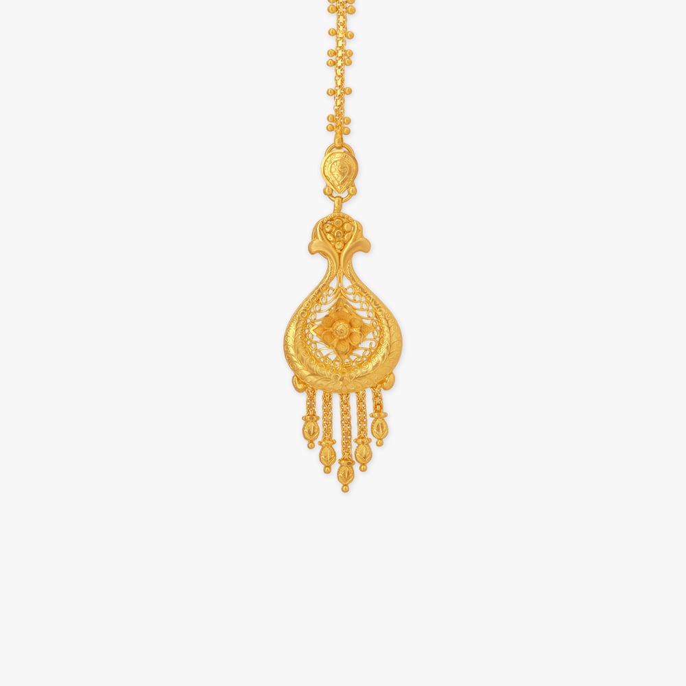 Floral Teardrop Gold Maang Tikka,,hi-res image number null